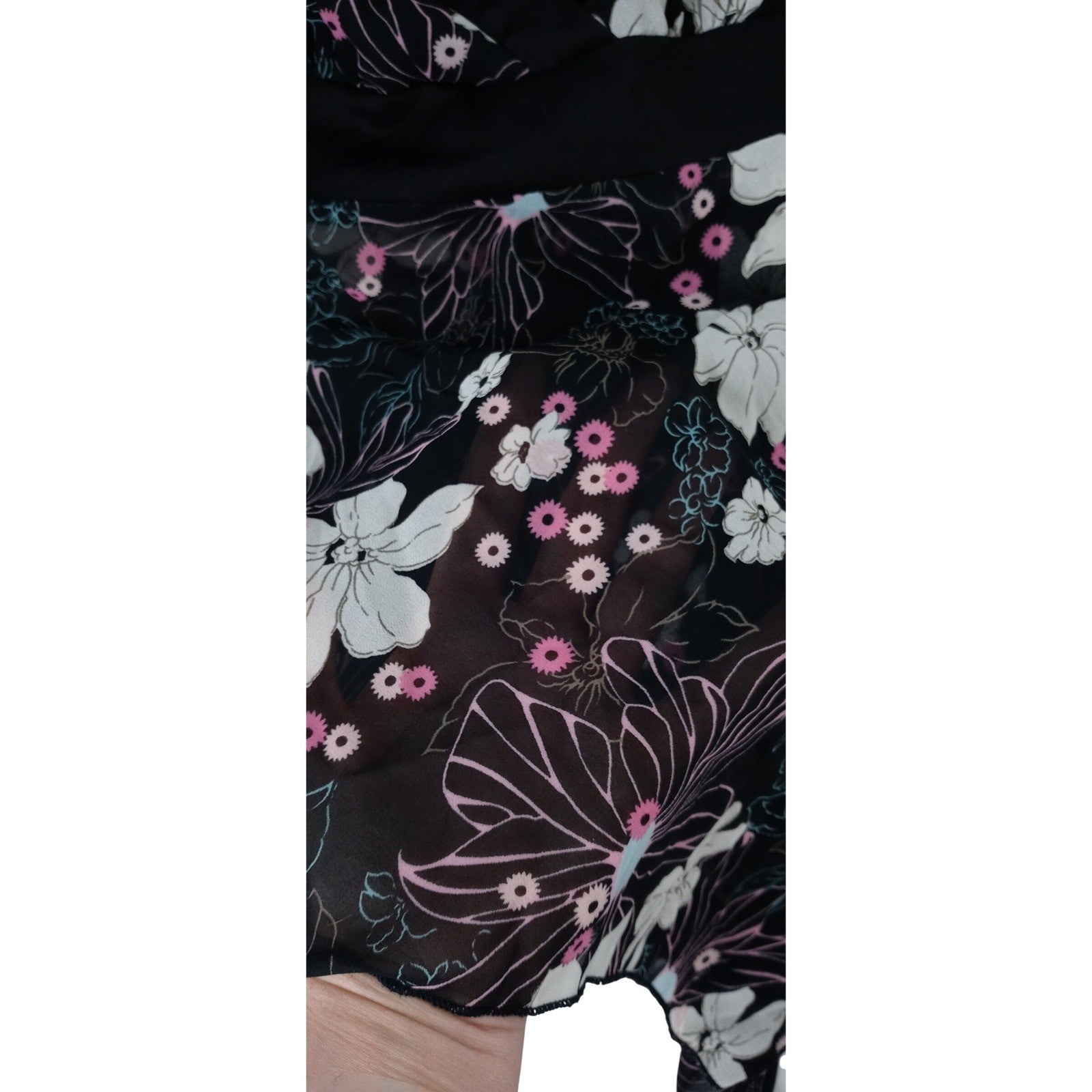 Y2k Black Floral Print Tank Flowy Handkerchief Hem Tank Top Women's Size Small