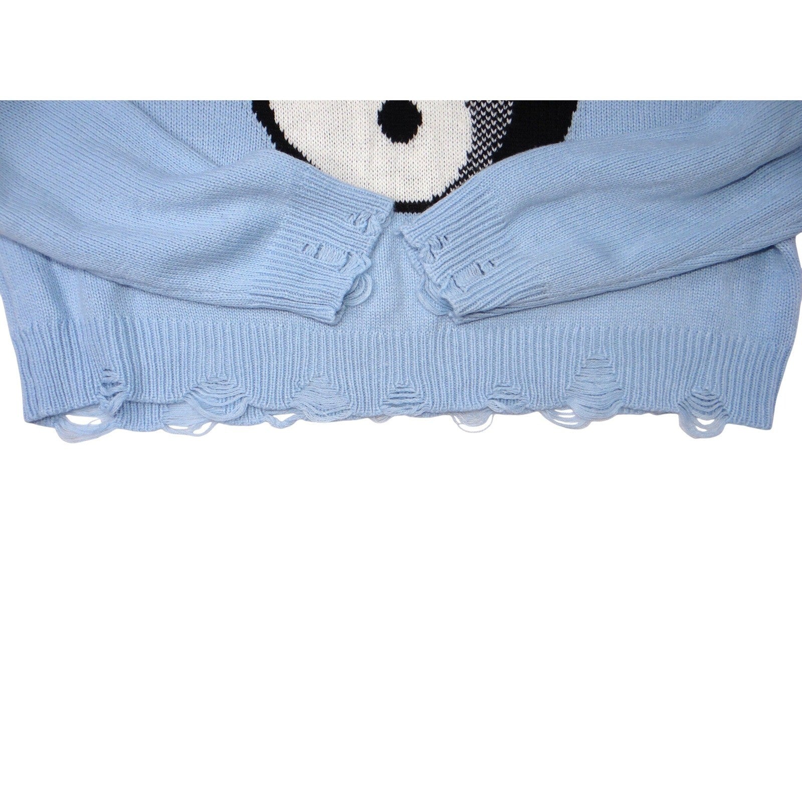 NO BOUNDARIES Light Blue Yin Yang Distressed Knit Cropped Sweater Women's XXL