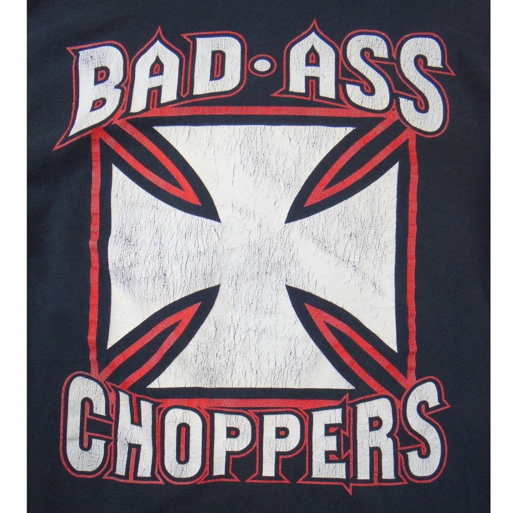 Vintage Bad Ass Choppers Long Sleeve Graphic T-Shirt Mens Black M Iron Cross