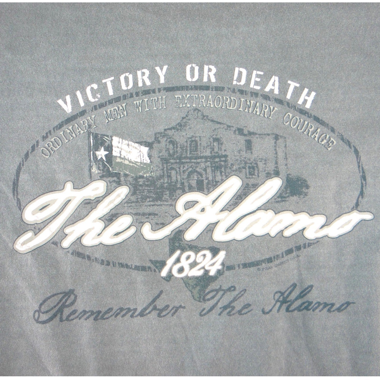 Authentic Pigments Mens The Alamo Victory or Death Graphic T-Shirt Green Large