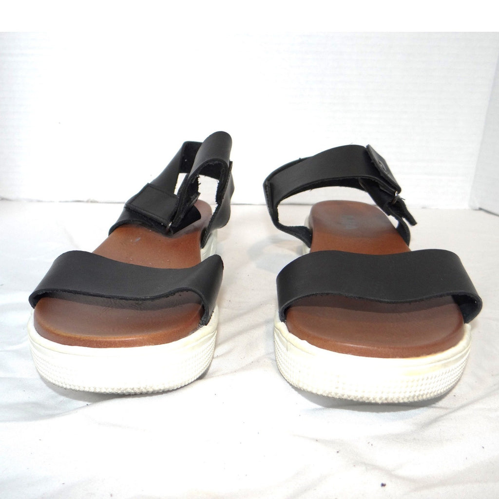 MIA Womens Black Faux Leather Platform Sandals Ankle Strap Hook Loop Size 5.5