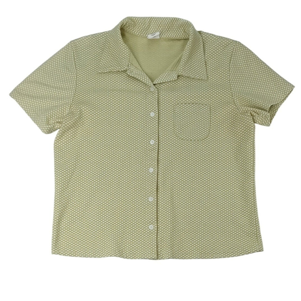 1995-97 Vintage Old Navy Womens XL Textured Diamond Weave Short Sleeve Button Up