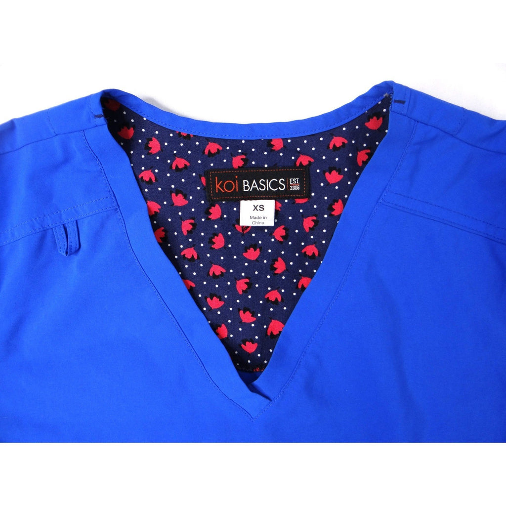 Koi Basics Royal Blue V Neck Scrub Top Short Sleeve Shirt Women's XS