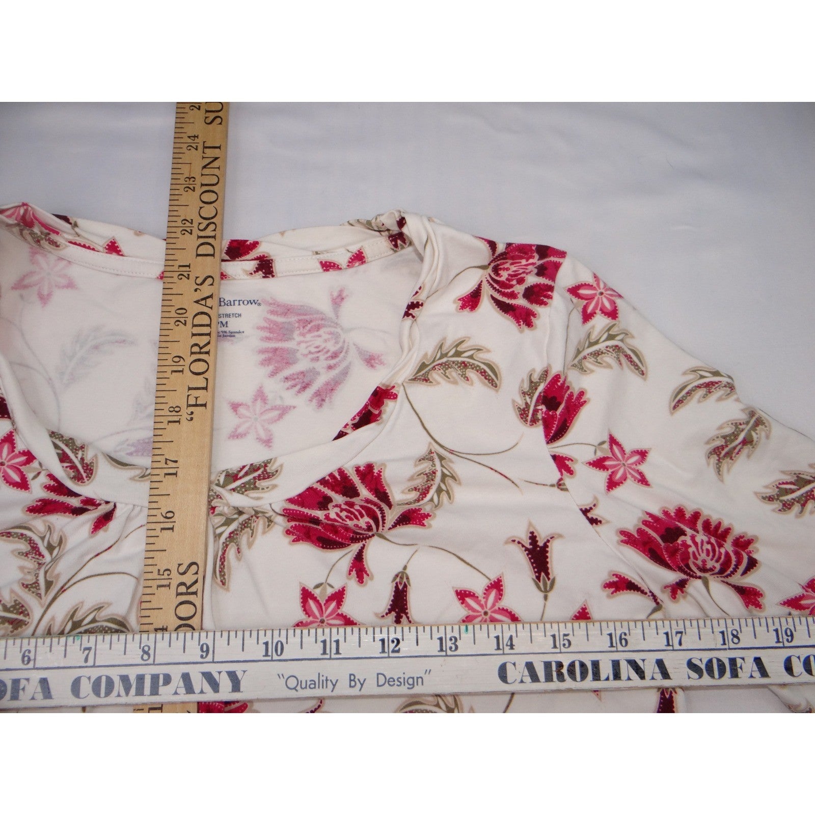 Vintage Croft & Barrow Stretch Floral Print 3/4 Sleeve Top Shirt White Pink M