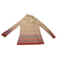Vintage 70s Striped Long Sleeve Polo Shirt V-Neck Cream Red Navy Mens Medium