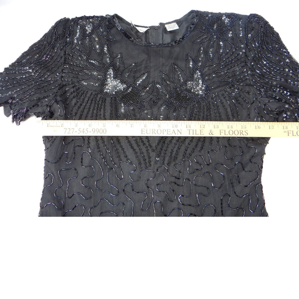 Vintage Stunning BeautiBlack Beaded Sequined Dress Short Sleeve Cocktail Party M