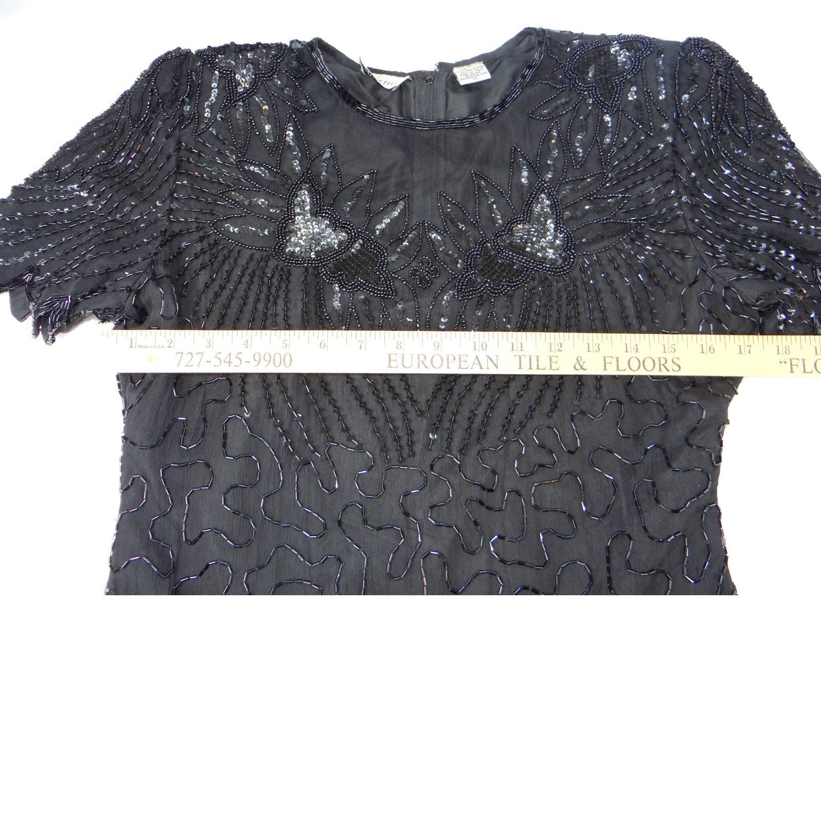 Vintage Stunning BeautiBlack Beaded Sequined Dress Short Sleeve Cocktail Party M