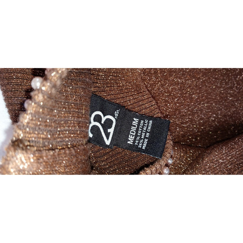 23rd Street Brown Metallic Beaded Mock Neck Long Sleeve Sweater Top Women's Med