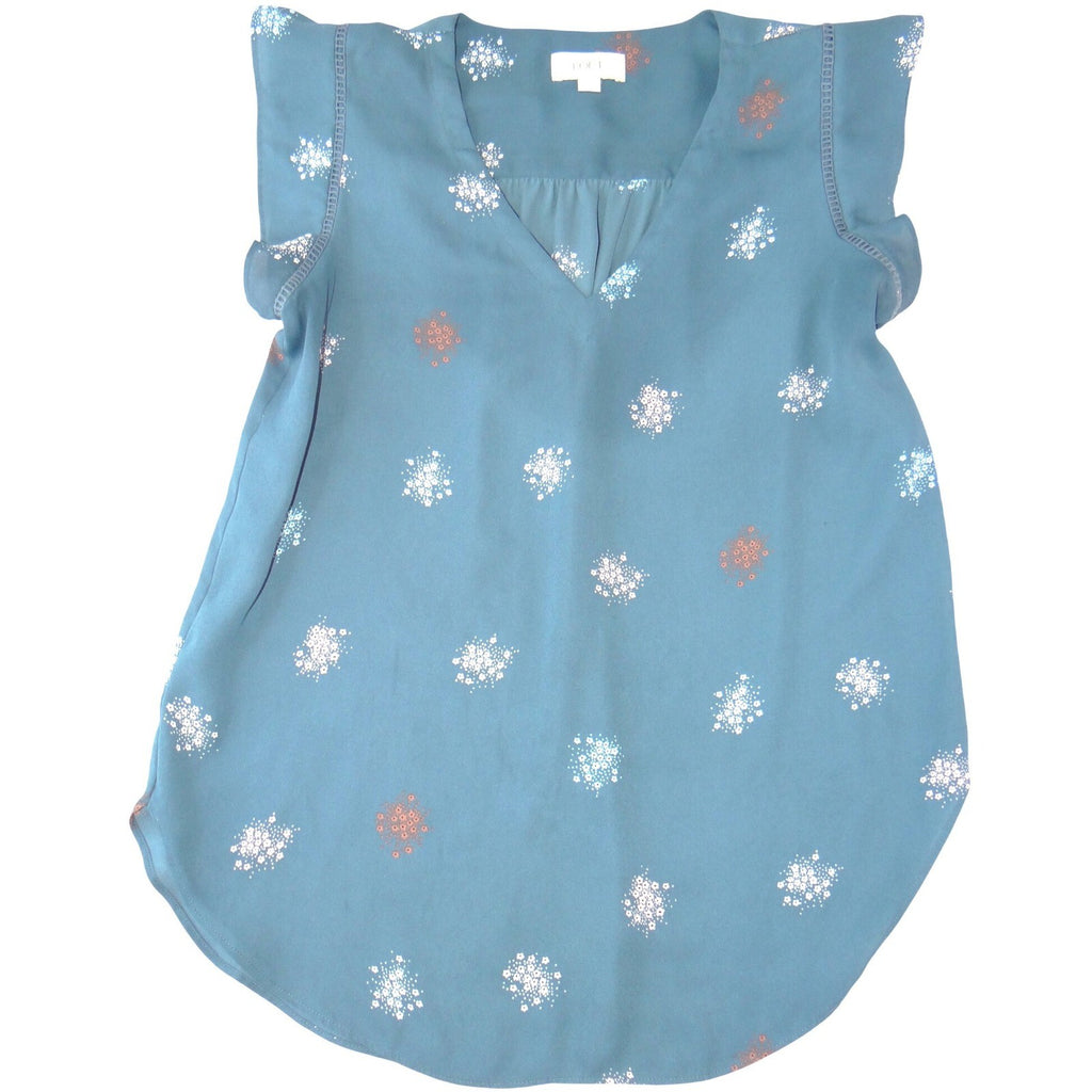 LOFT Outlet Womens Small Teal Blue Floral Flutter Sleeve V-Neck Blouse