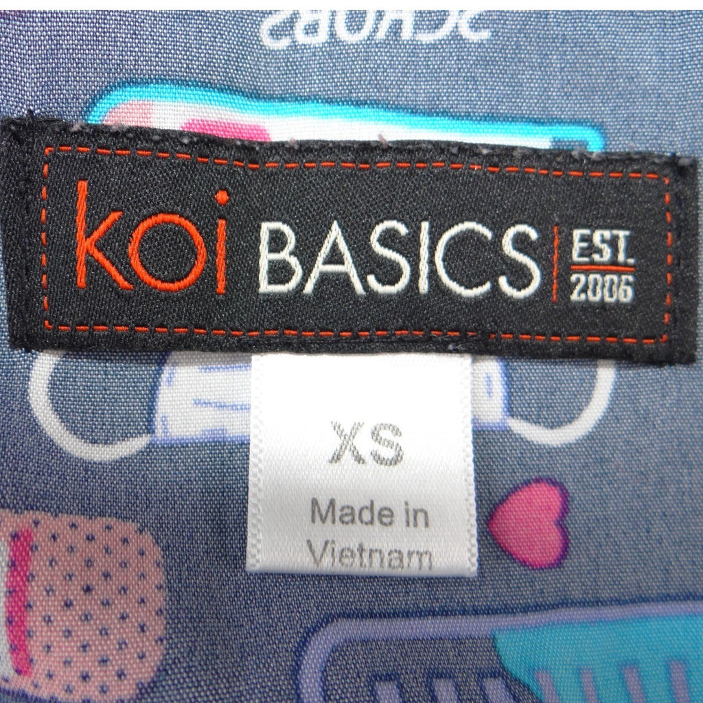 Koi Basics Womens XS Navy Blue Medical Print V-Neck Scrub Top Nurses Hero