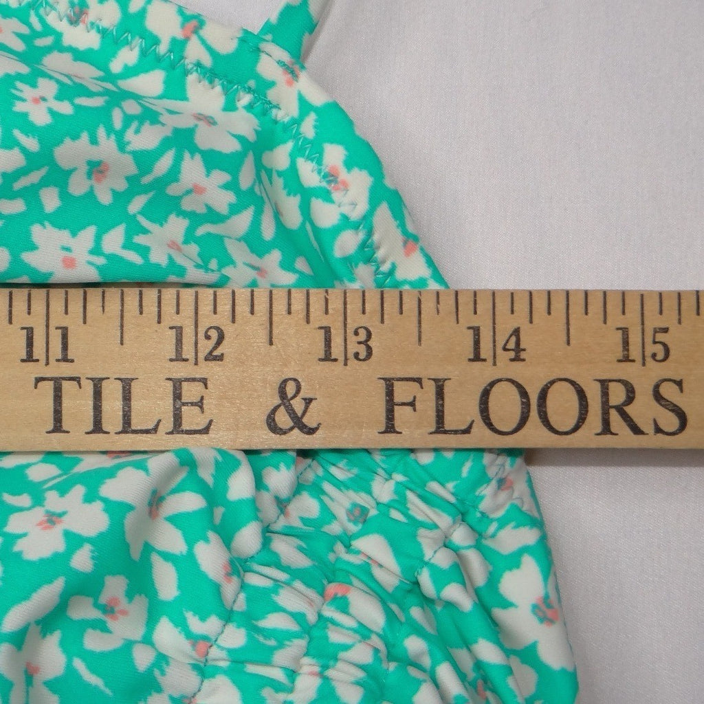 Kona Sol Womens XL Teal Floral Ruched One Piece Swimsuit Padded Tie Back