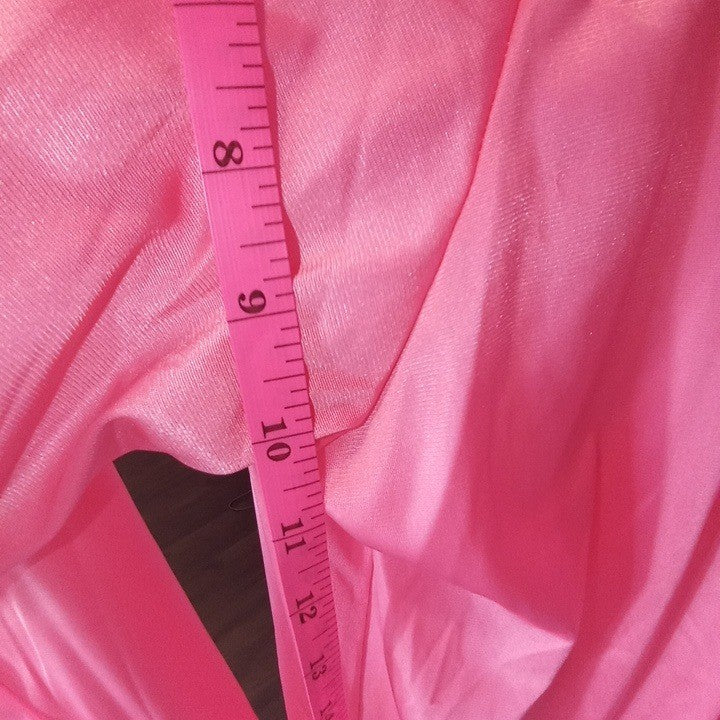 Vintage Princess Lingerie Pink Satin Nightgown Pearl Buttons Sheer Trim Size L