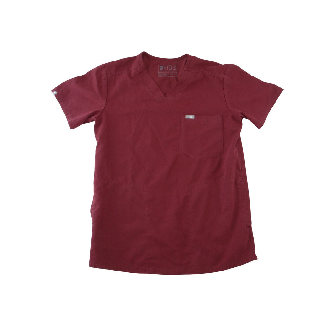 FIGS Technical Collection Women Maroon Burgundy V-Neck Scrub Top XS