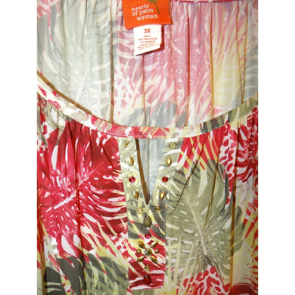 Hearts of Palm Woman Tropical Leaf Print Tunic Blouse Top 3X