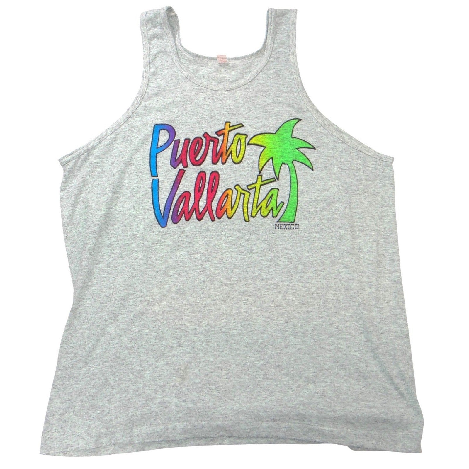 San Jorge Puerto Vallarta Mexico Tank Top Heather Gray Rainbow Palm Tree Sz 50