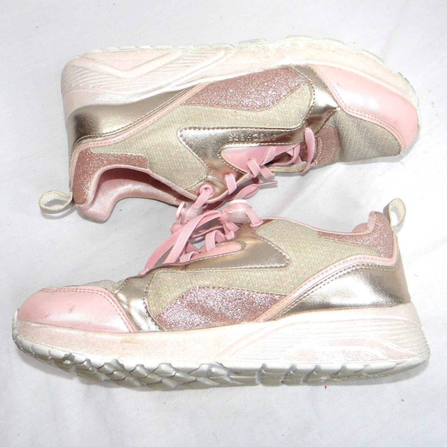 Skechers Kids Girls Sneakers Pink Gold Glitter Memory Foam Size 5