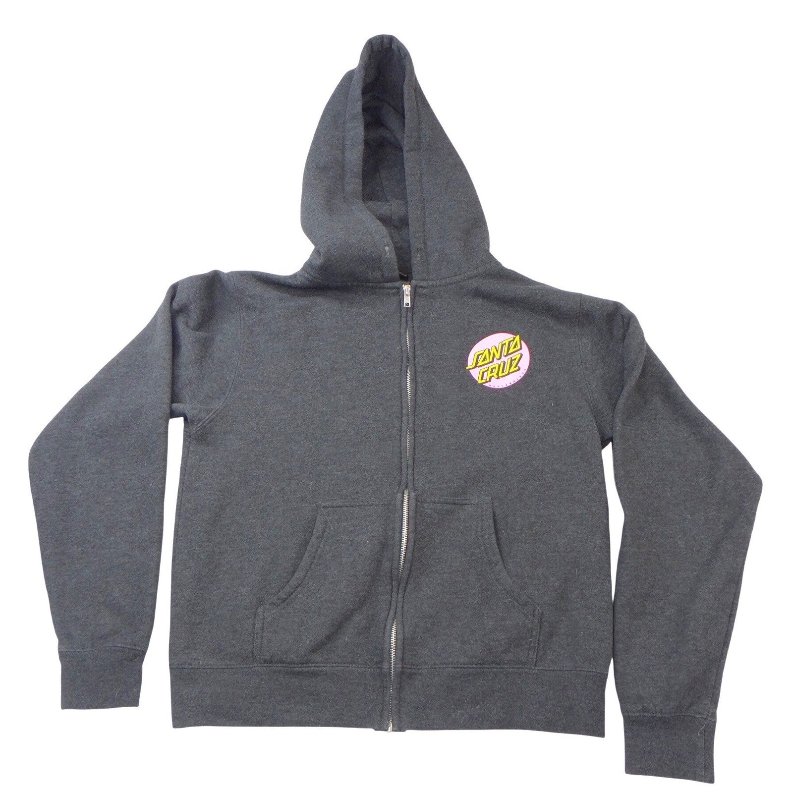 Santa Cruz Skateboards Pink Dot Logo Zip Up Hoodie Charcoal Grey Skater Mens S