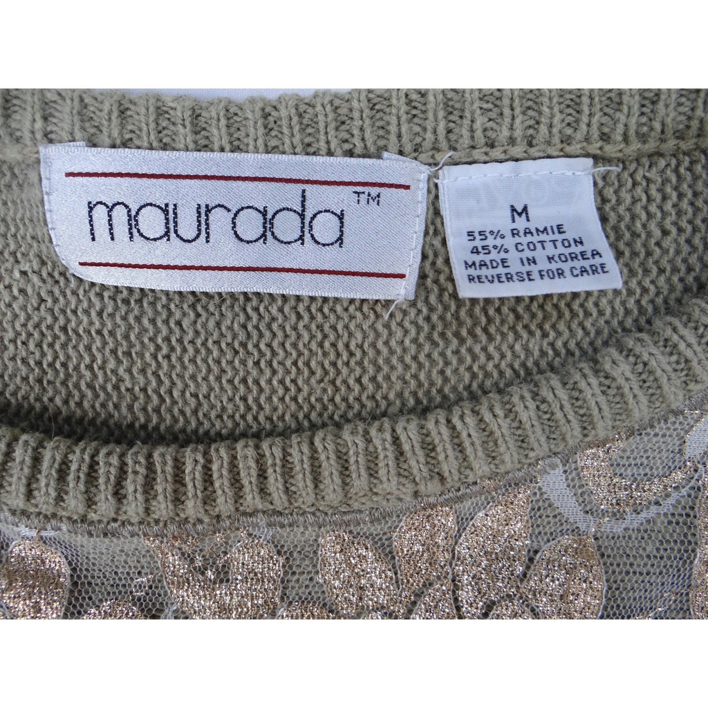 Vintage Unique Maurada Embellished Sweater Beige Knit Dolman Sleeve Women's M