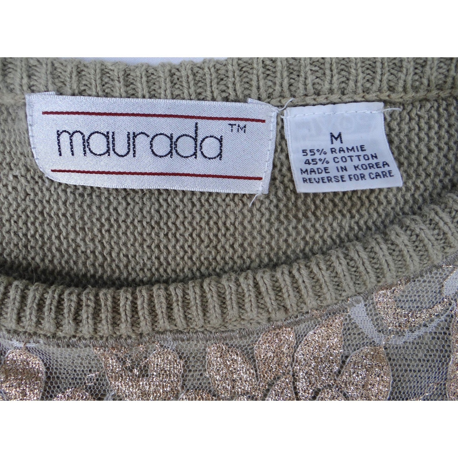 Vintage Unique Maurada Embellished Sweater Beige Knit Dolman Sleeve Women's M