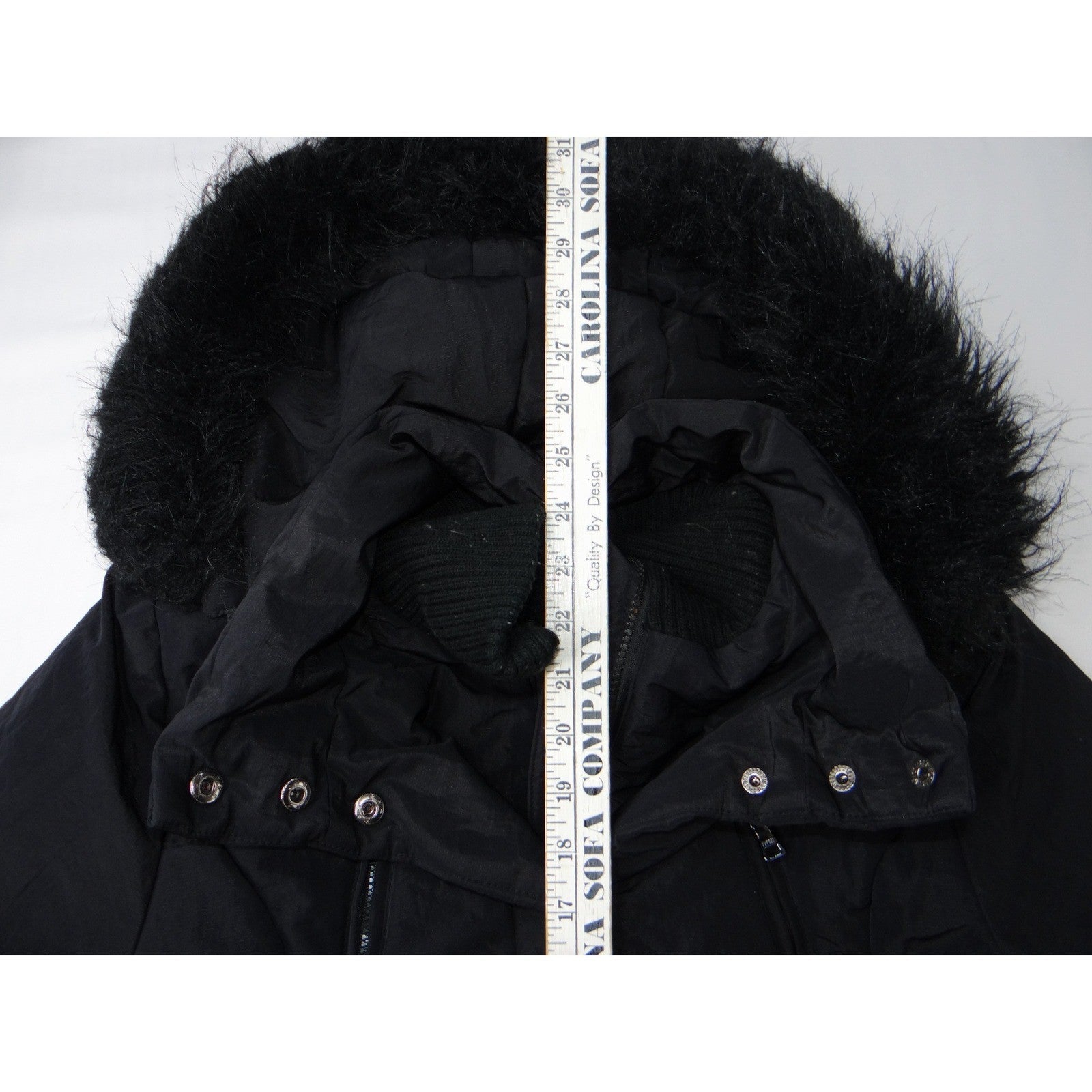 Esprit Black Faux Fur Trim Hooded Belted Winter Jacket Coat Women Size L