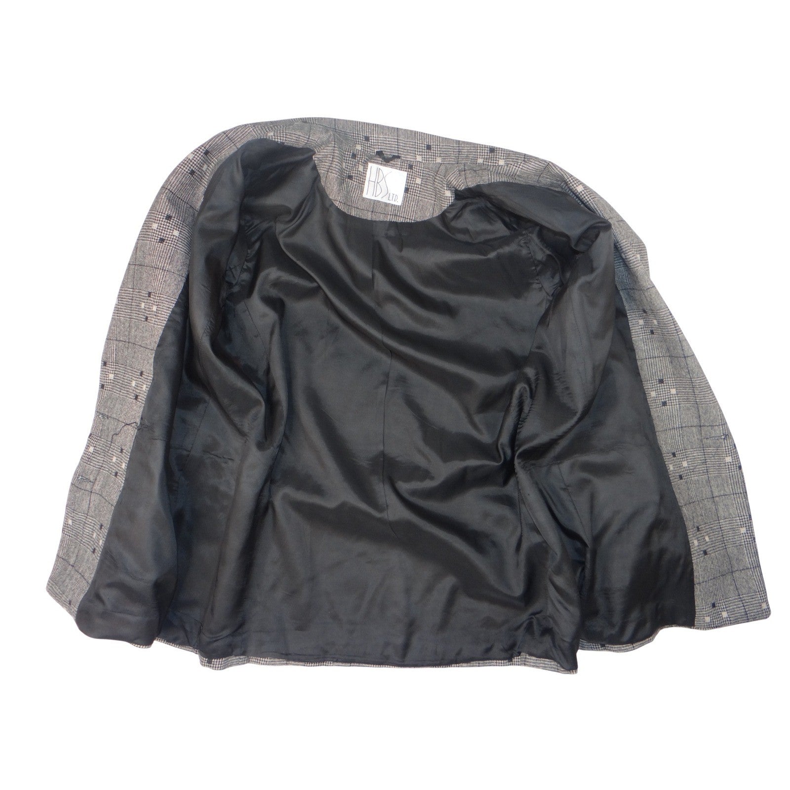 Vintage HBS LTD Trendy Plaid Double Breasted Blazer Jacket Gray Black White
