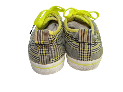 Adidas Plaid Sneakers with Neon Yellow Accents