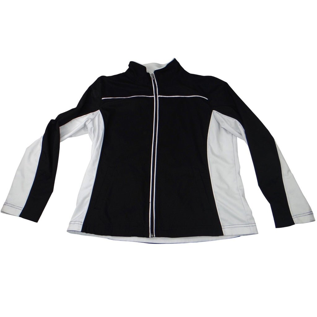 Womens Black White Colorblock Full Zip Track Jacket Size Large Athletic