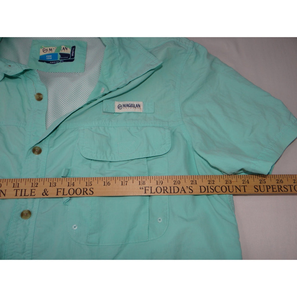 Vintage Magellan Outdoors Mens Teal Short Sleeve Button Up Fishing Shirt Large