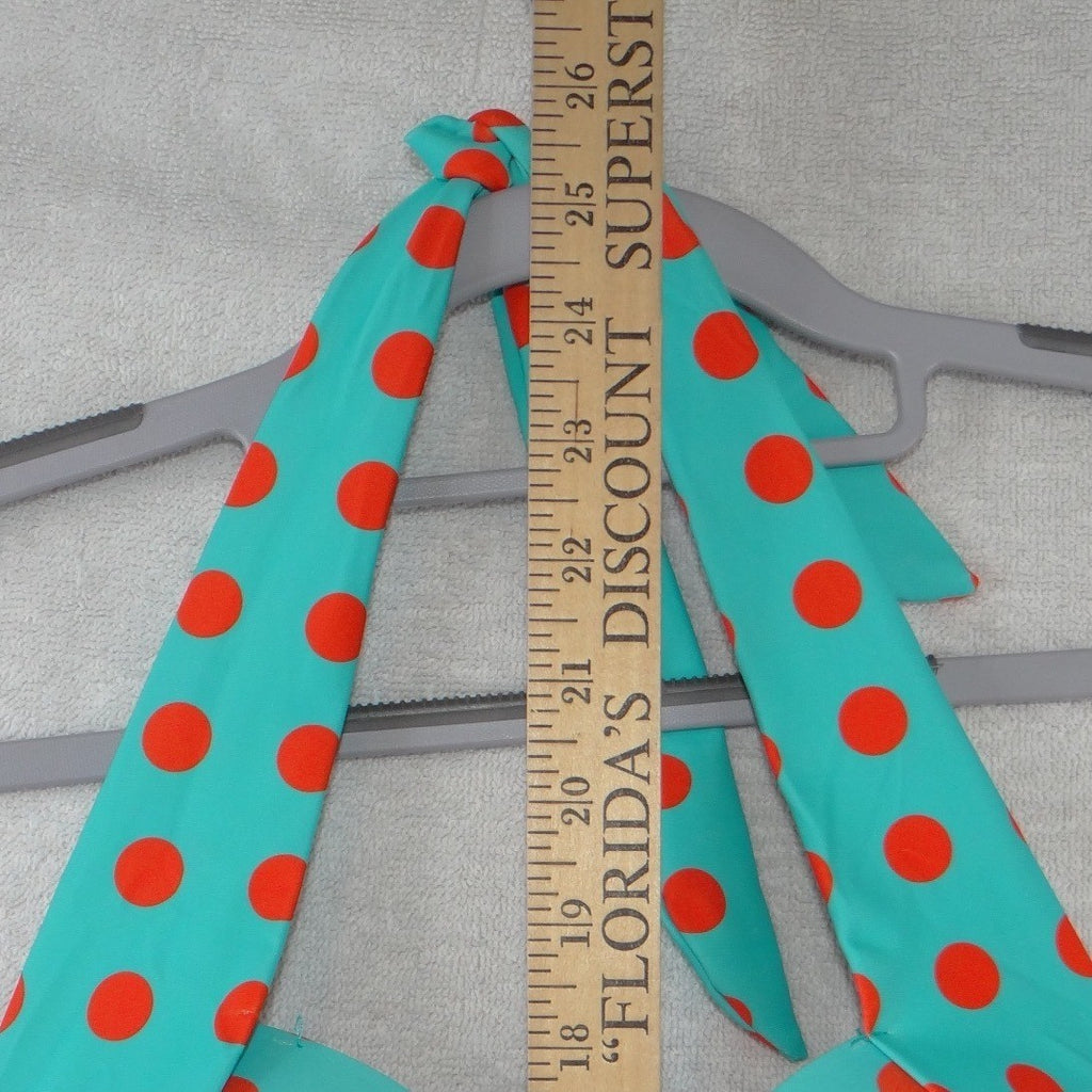 Orange Turquoise Polka Dot Halter Swim Dress Padded Mesh Handkerchief Hem Large