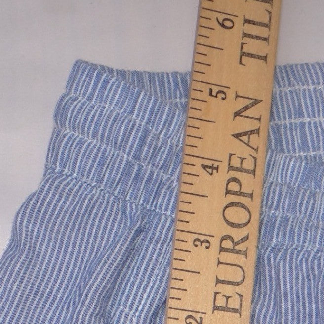 Onia Blue White Pinstripe Wide Leg Drawstring Pants Side Slit Womens Medium