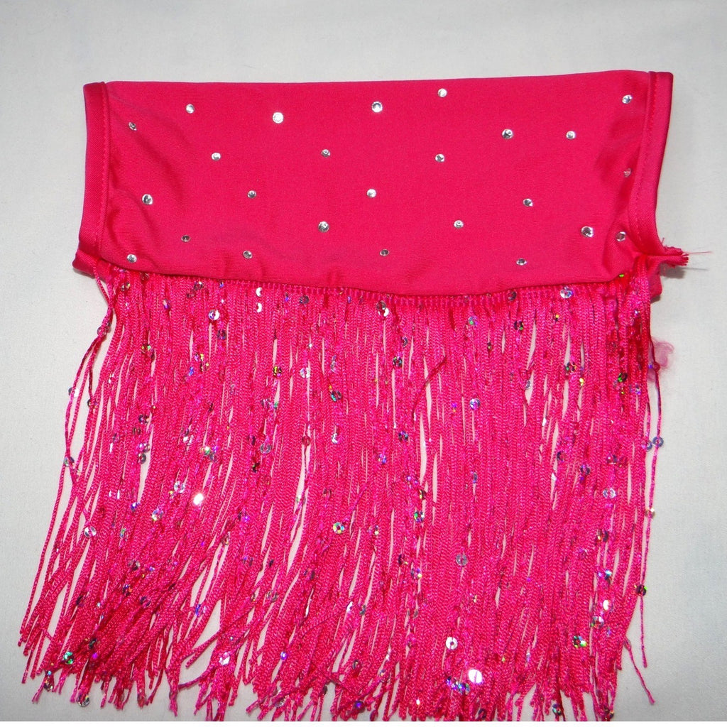 Hot Pink Sequins Fringe Halter Dance Dress Costume with Arm Fringe Bands