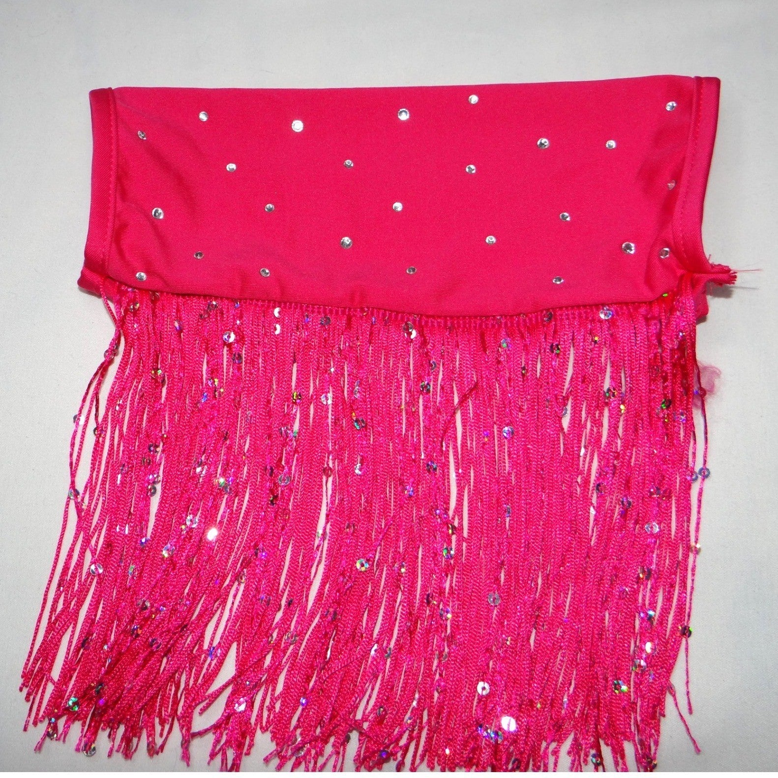 Hot Pink Sequins Fringe Halter Dance Dress Costume with Arm Fringe Bands