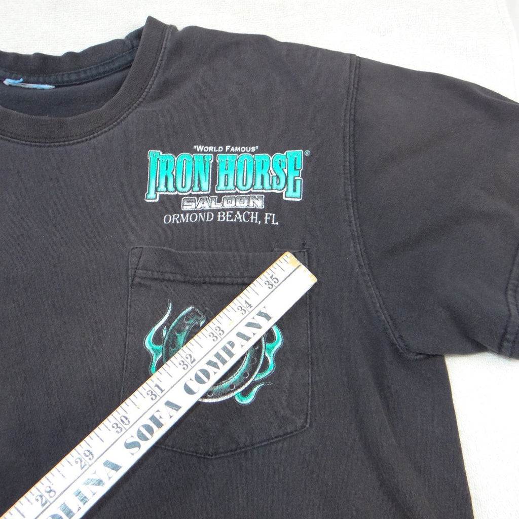 Iron Horse Saloon Ormond Beach FL Biker Pocket T-Shirt Mens Black Teal Graphic