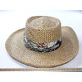Womens Straw Cowboy Hat Woven Patterned Band Made in USA Small