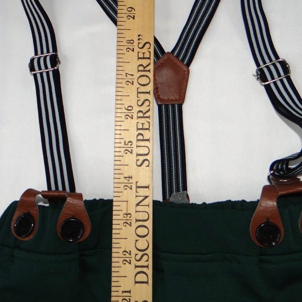 Boys Dark Green Dress Pants with Striped Suspenders Size 6-7T Formal Trousers