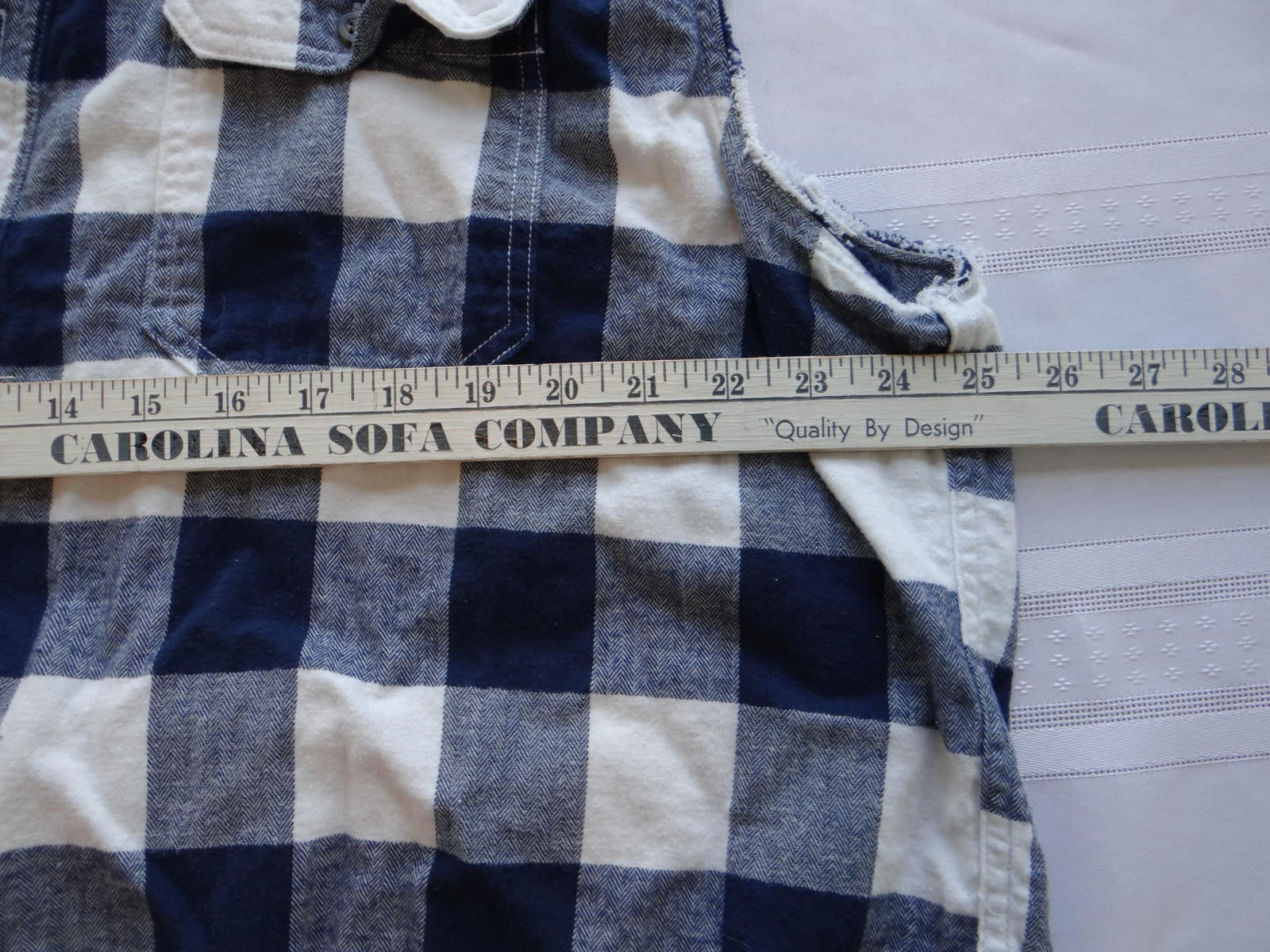 George Men's Sleeveless Distressed Cut Off Blue and White Check Casual Shirt XL
