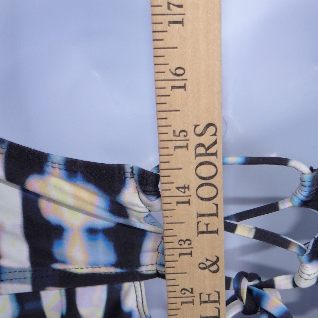 Lucky Brand Womens Blue Black Abstract Tie Dye Lace Up Strapless Tankini Top L