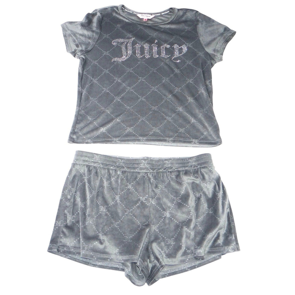 Juicy Couture Velour Shorts Grey All Over JC Logo Sleepwear Loungewear Women XL