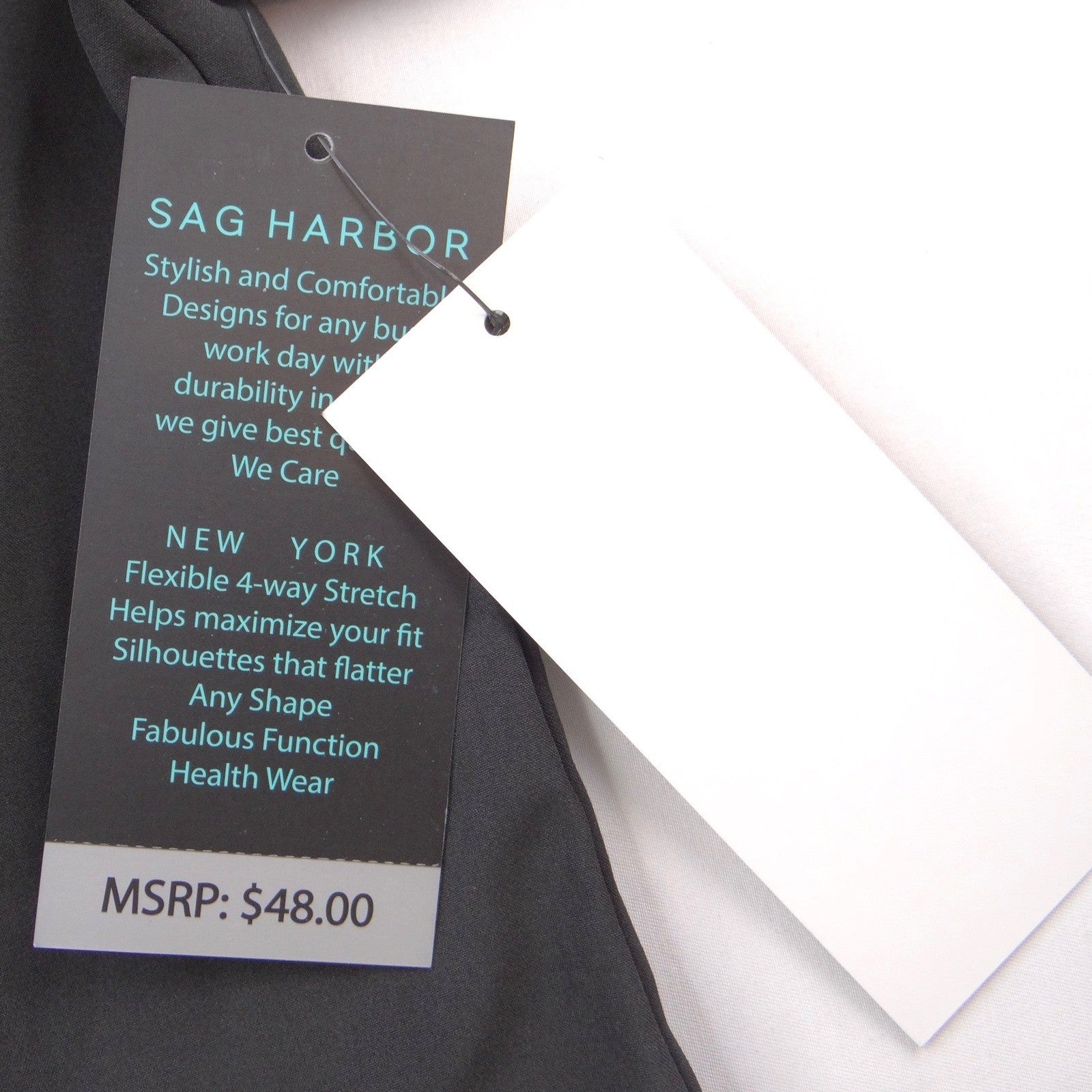 NWT-Sag Harbor We Care Black V-Neck Scrub Top Medical Uniform 4-Way Stretch Med