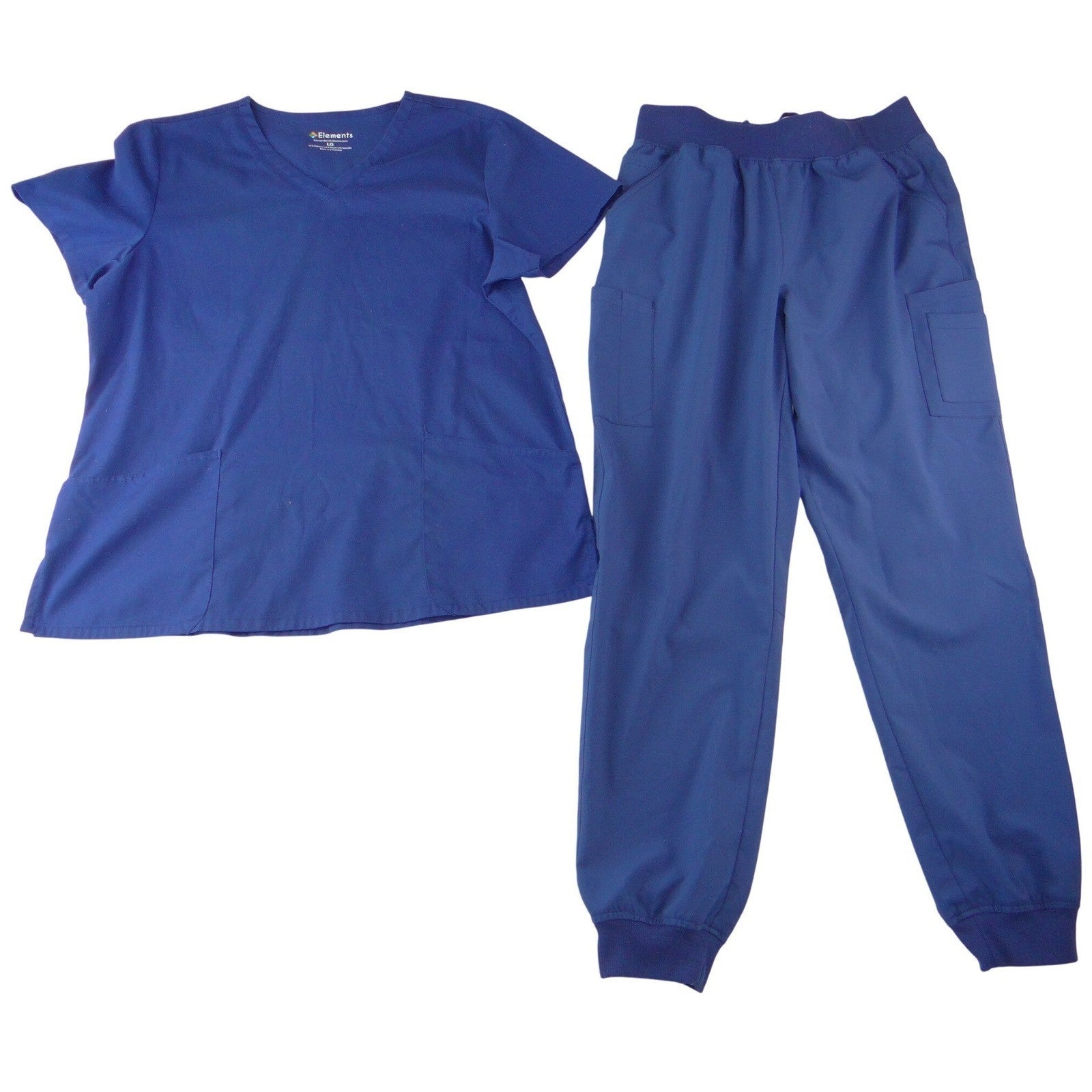 Elements Easy Stretch Navy Blue Scrub Set V-Neck Top Jogger Pants Med/Lg BU287