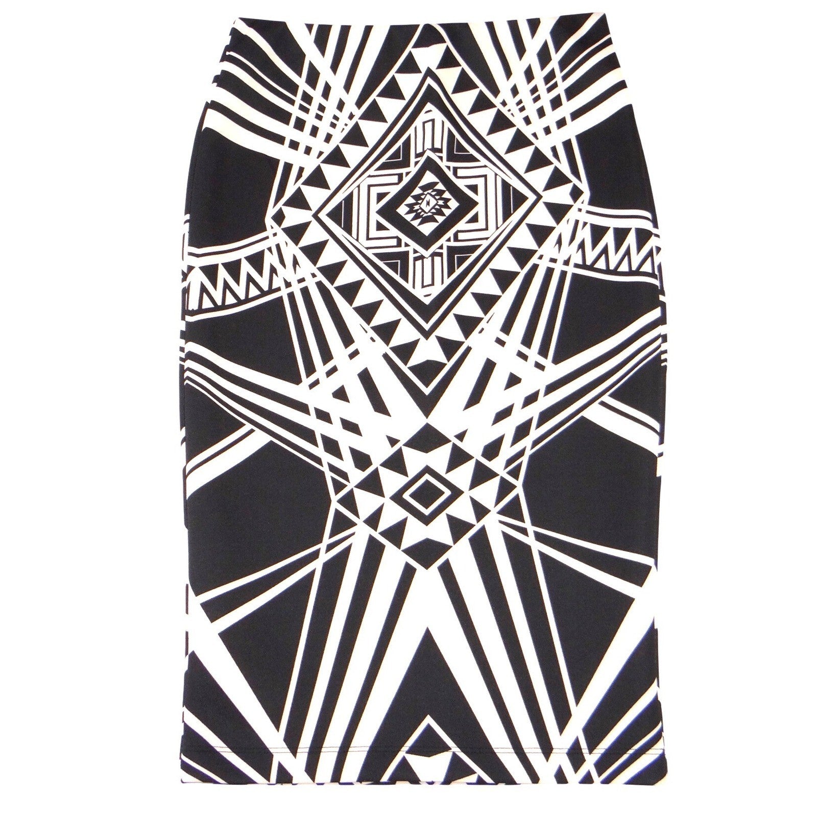 By & By Womens Black Cream Geometric Tribal Print Midi Pencil Skirt Size M