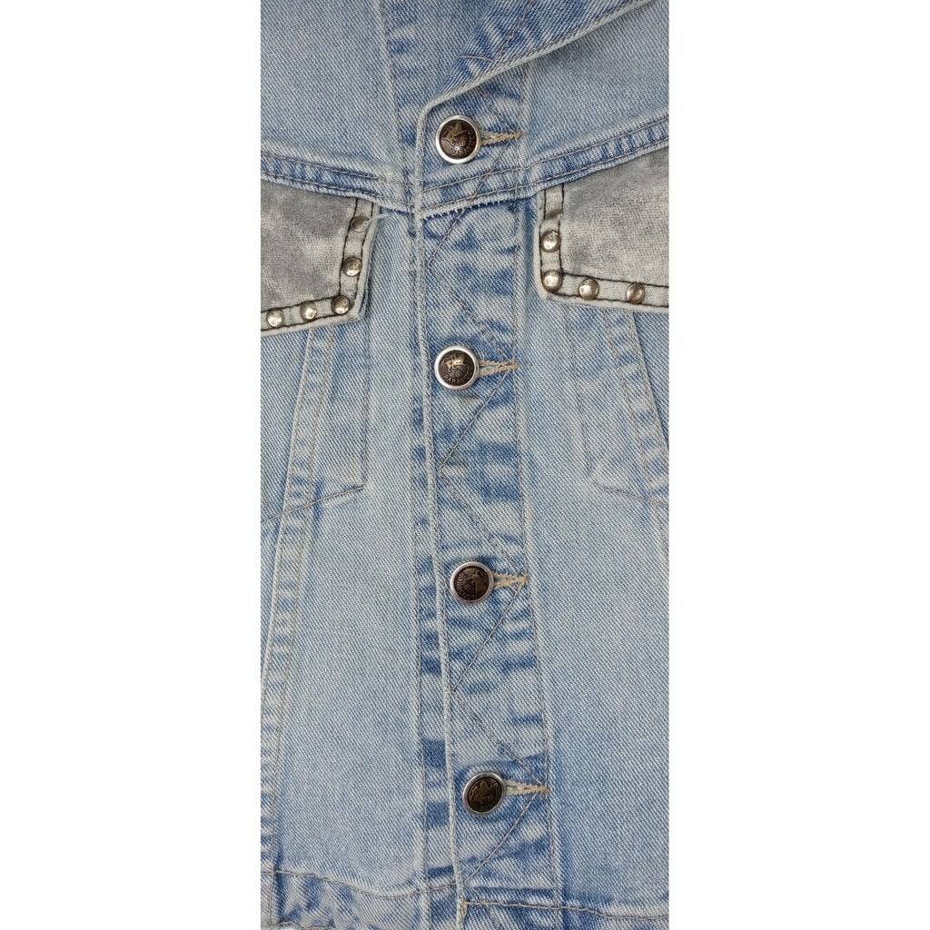 PARASUCO Womens M/M Blue Denim Eagle Patch Sleeveless Vest Jacket