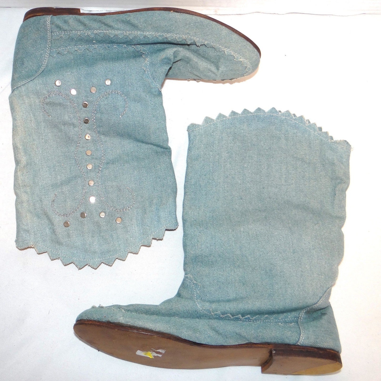 Bruno Bartoli Vintage Denim Slouch Boots Light Wash Studded Sawtooth Women 6