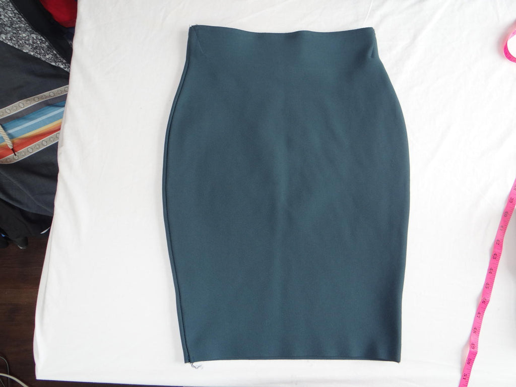 Shinesdar Women's Teal Bodycon Midi Skirt-Forest Green