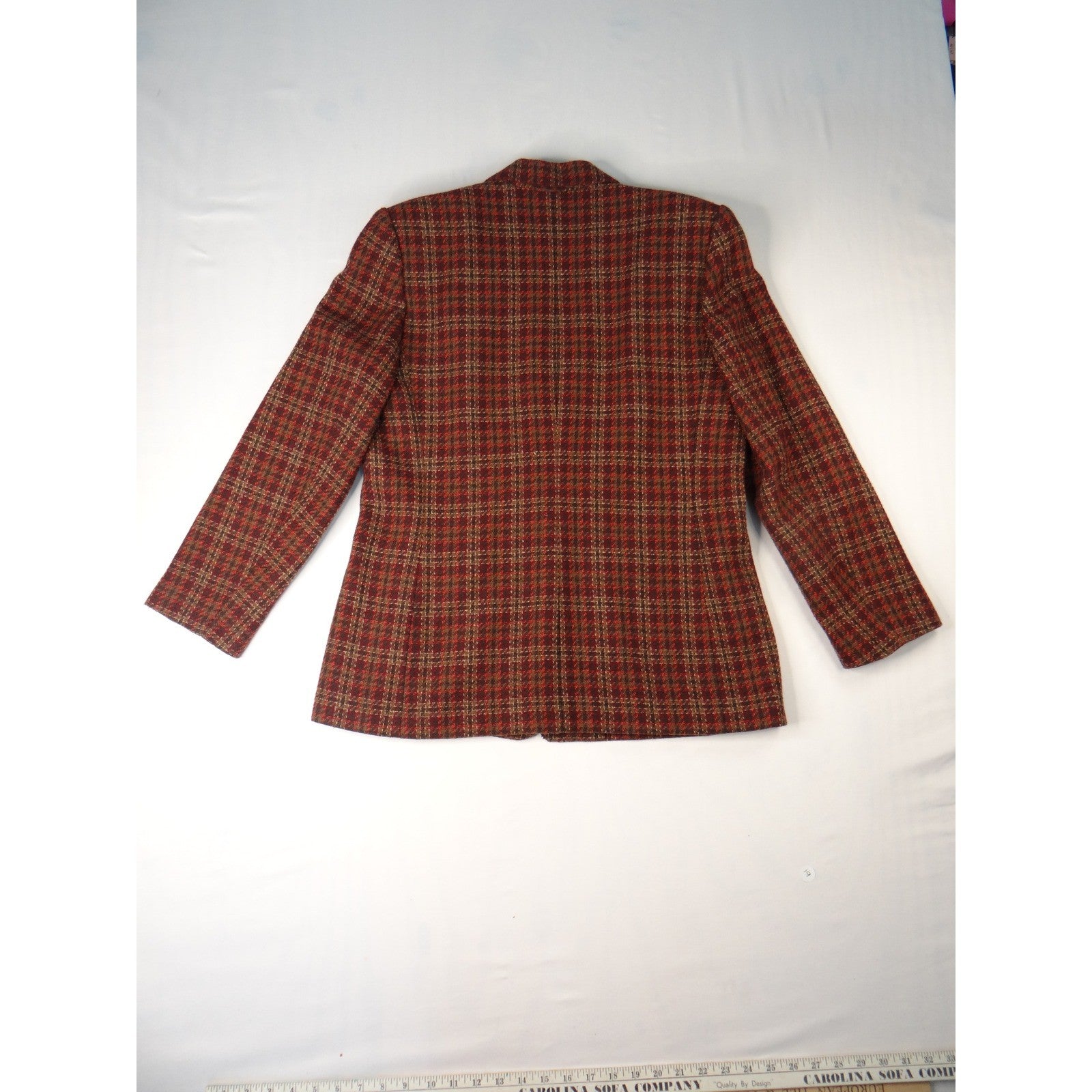 Vintage Joan Leslie Women's Plaid Blazer Jacket Sz14 Red Brown Gold Tweed Lined
