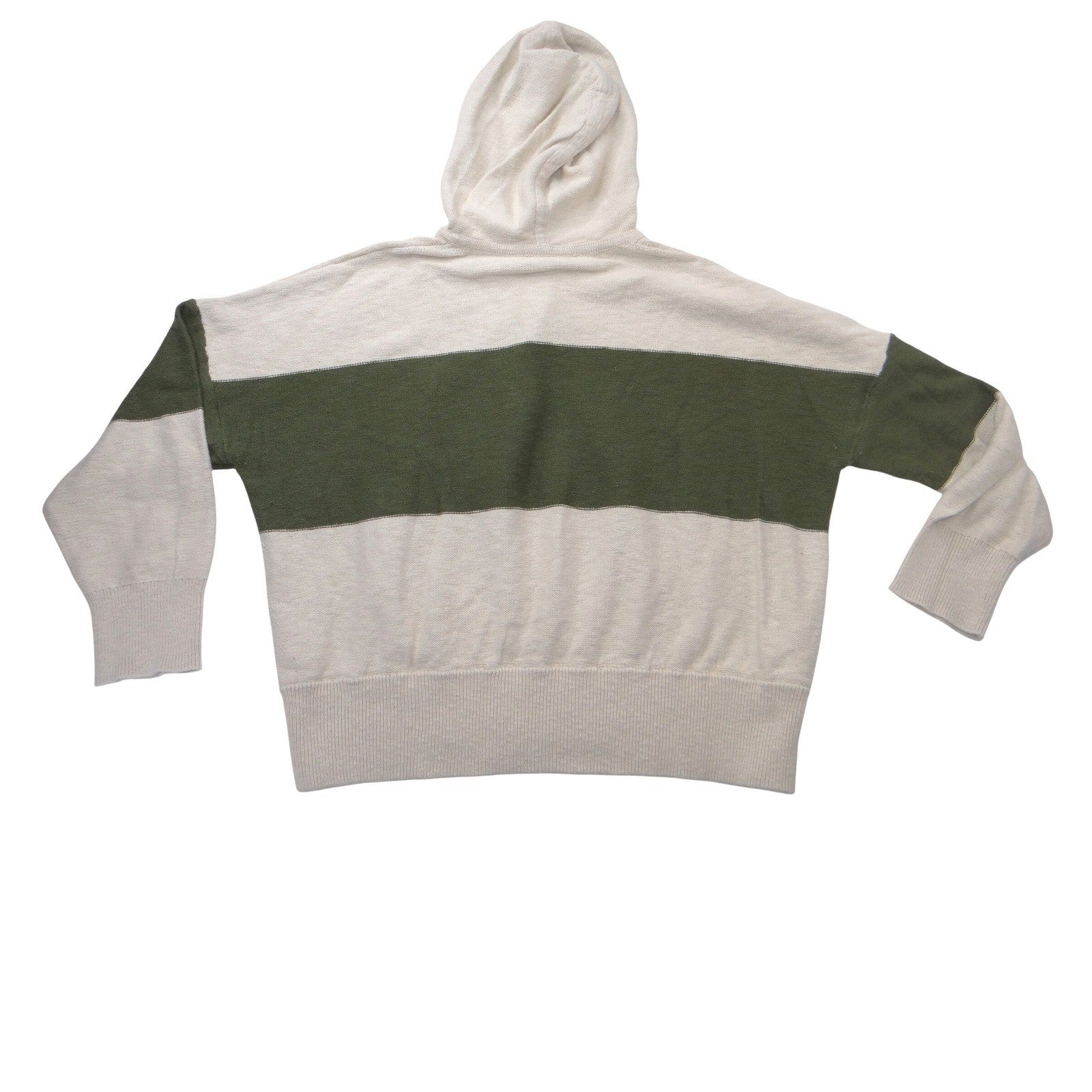 Madewell Women XL Relaxed Knit Hoodie Cream Olive Green Striped Pullover Sweater