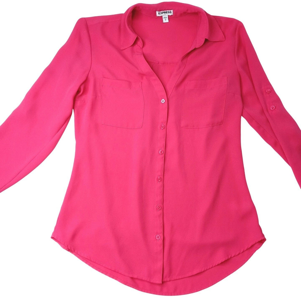 Express Pink Long Sleeve Collared Button Up Shirt Womens Size S