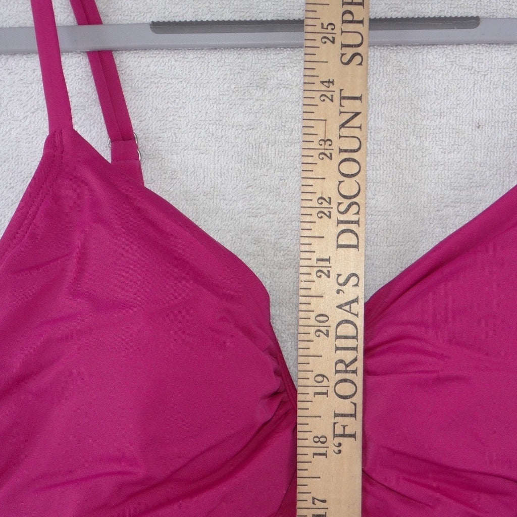 Womens Pink Ruched One Piece Swimsuit Size M 8-10 Notched V-Neck