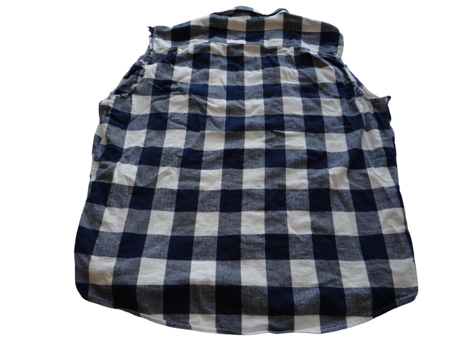 George Men's Sleeveless Distressed Cut Off Blue and White Check Casual Shirt XL