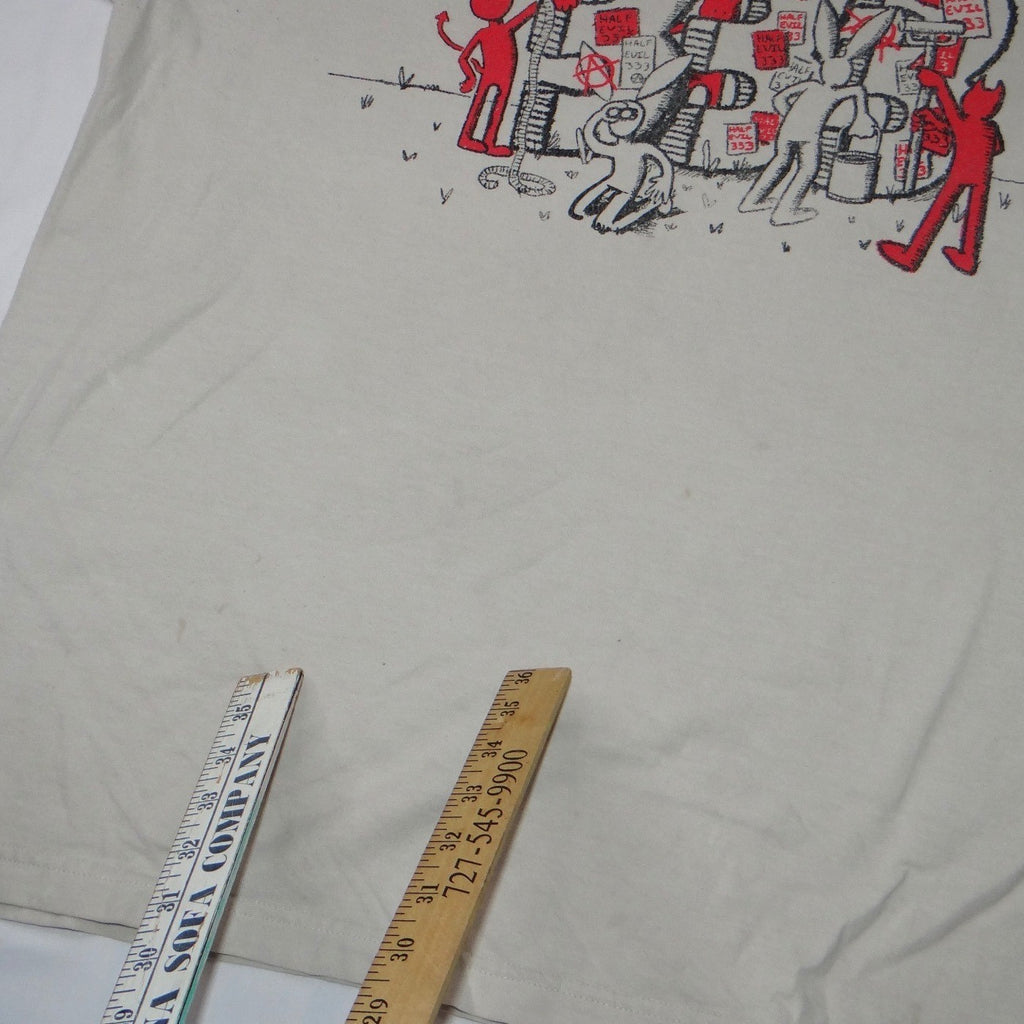Half Evil 333 Mens Graphic T-Shirt Cream Off-White Devils Rabbits Streetwear XL